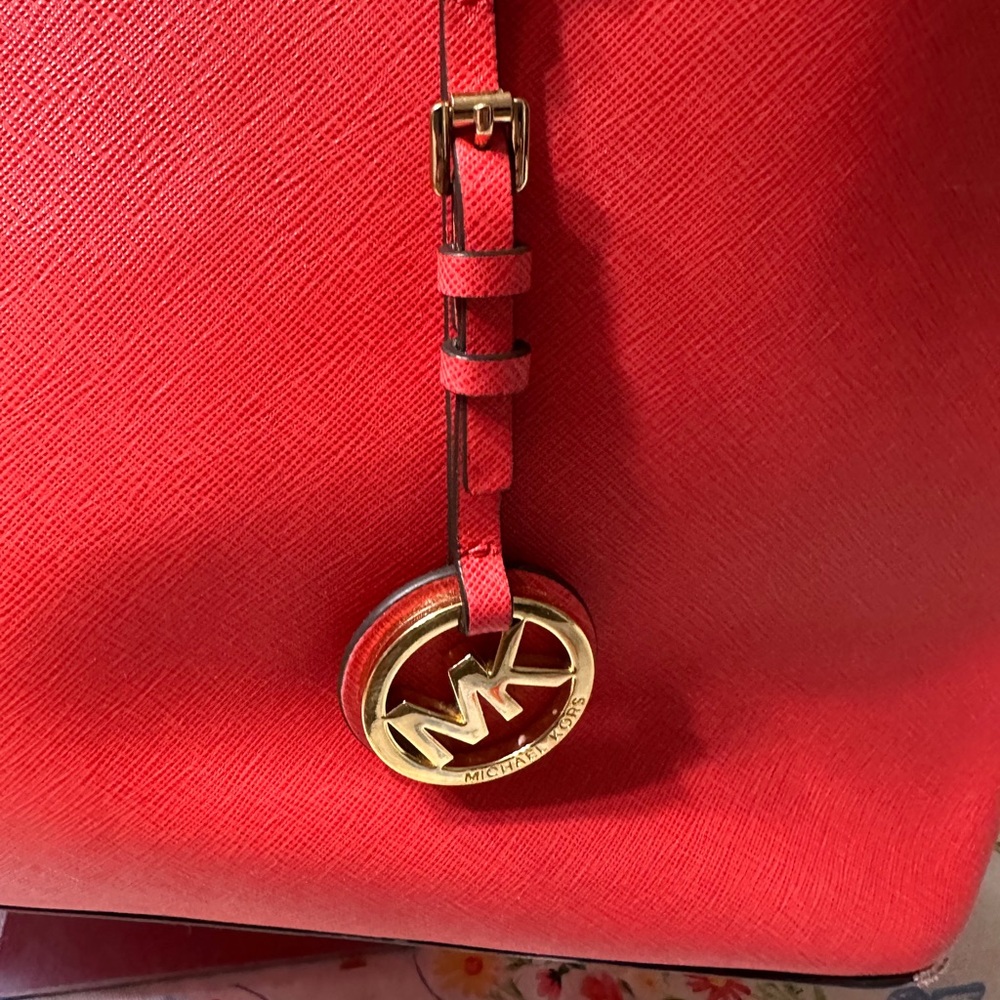 Michael Michael Kors Red Leather Tote with Black Accents - Picture 2 of 14